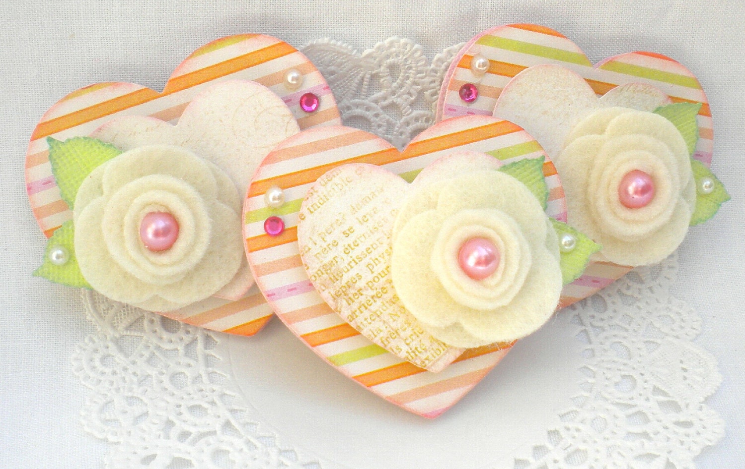 Sweet Felt Rose Hearts- Summer Sherbert- Valentine -