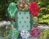 Christmas Bells Gemstone Holiday Jeweled Glass Picture Frame