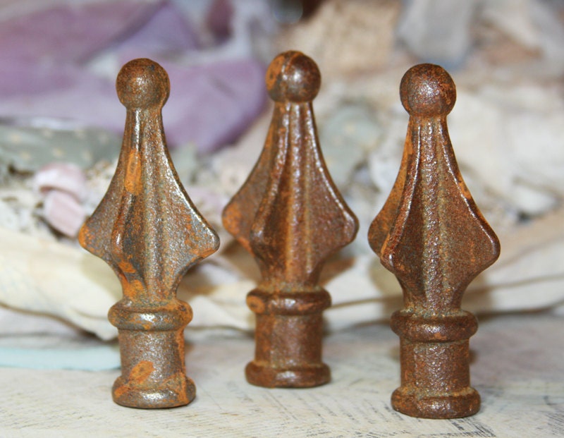 Rusted Metal FINIALS (3) Yard Ornament Fence Post