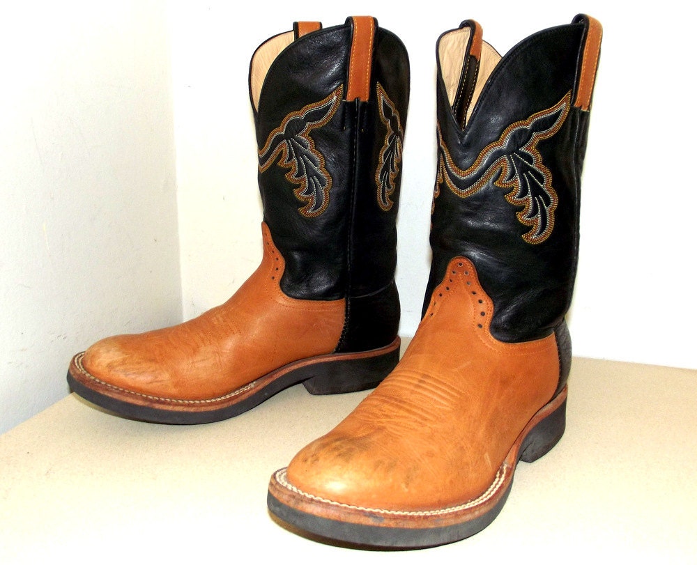 Brown and Black leather cowboy boots size 9.5 D or cowgirl size 11