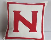 Letter N off white and red monogrammed pillow cover 18 inch IN STOCK