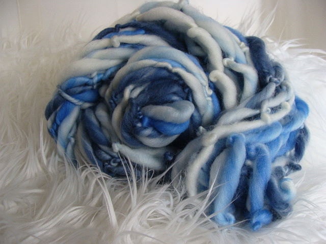 Handspun Yarn - Blue and White - Thick and Thin - Superwash Merino