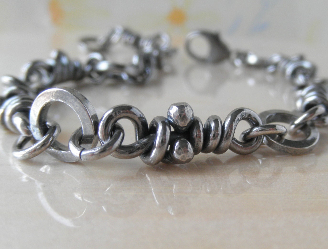 Sterling Silver Bracelet. Linked Knots. Rustic Oxidized Links. Handmade Chain -Maga-L - aroluna