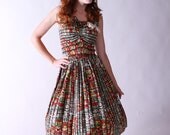 Vintage 1950s Dress - Amazing Novelty Totem Print Rockabilly Sundress with Fringe Trim