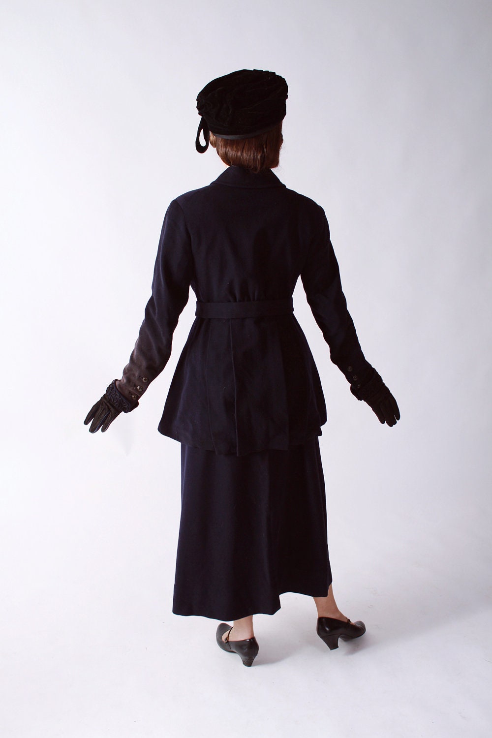 Vintage Edwardian Suit - Sophicated Edwardian Walking Suit in Navy Wool with Soutache and Button Detailing