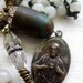 Bullet and Vintage Catholic Medal Necklace Rosary Beads Rhinestones