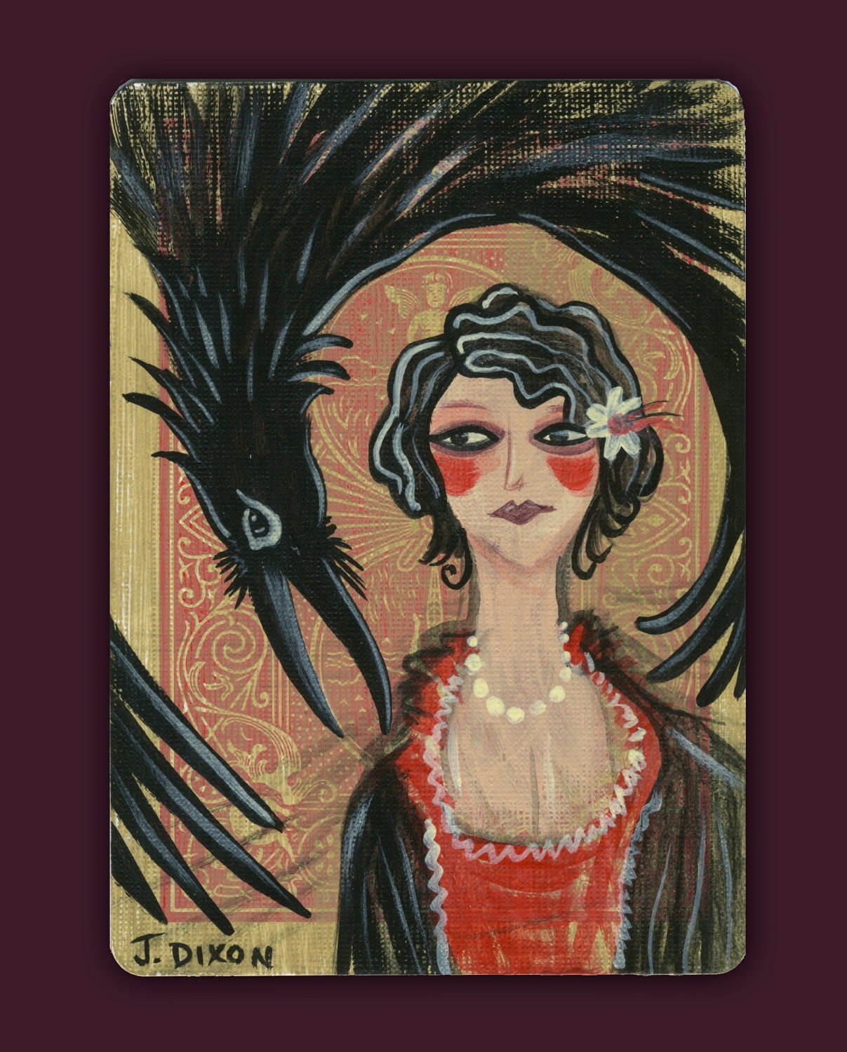 Crow Girl, Miniature Original Painting