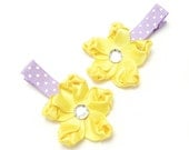 Yellow Flower Hair Clips, Satin Hair Clips, Satinm Flower Clip, Lavender, Polka Dots, Baby Toddler Girl