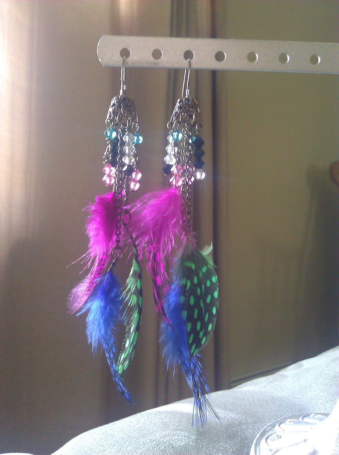 Feather and Crystal Dangle Earrings