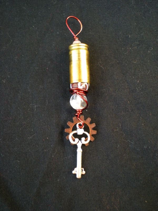 Wire Wrapped STEAMPUNK PENDANT - Key to Heavens with Quartz, Key Charm, Bullet Shell, Copper Wire, etc- Dress Up - Gift - Fashion - Fun