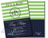 PREPPY MONOGRAM Printable Party Invitation - Navy and Kelly Green Il_170x135
