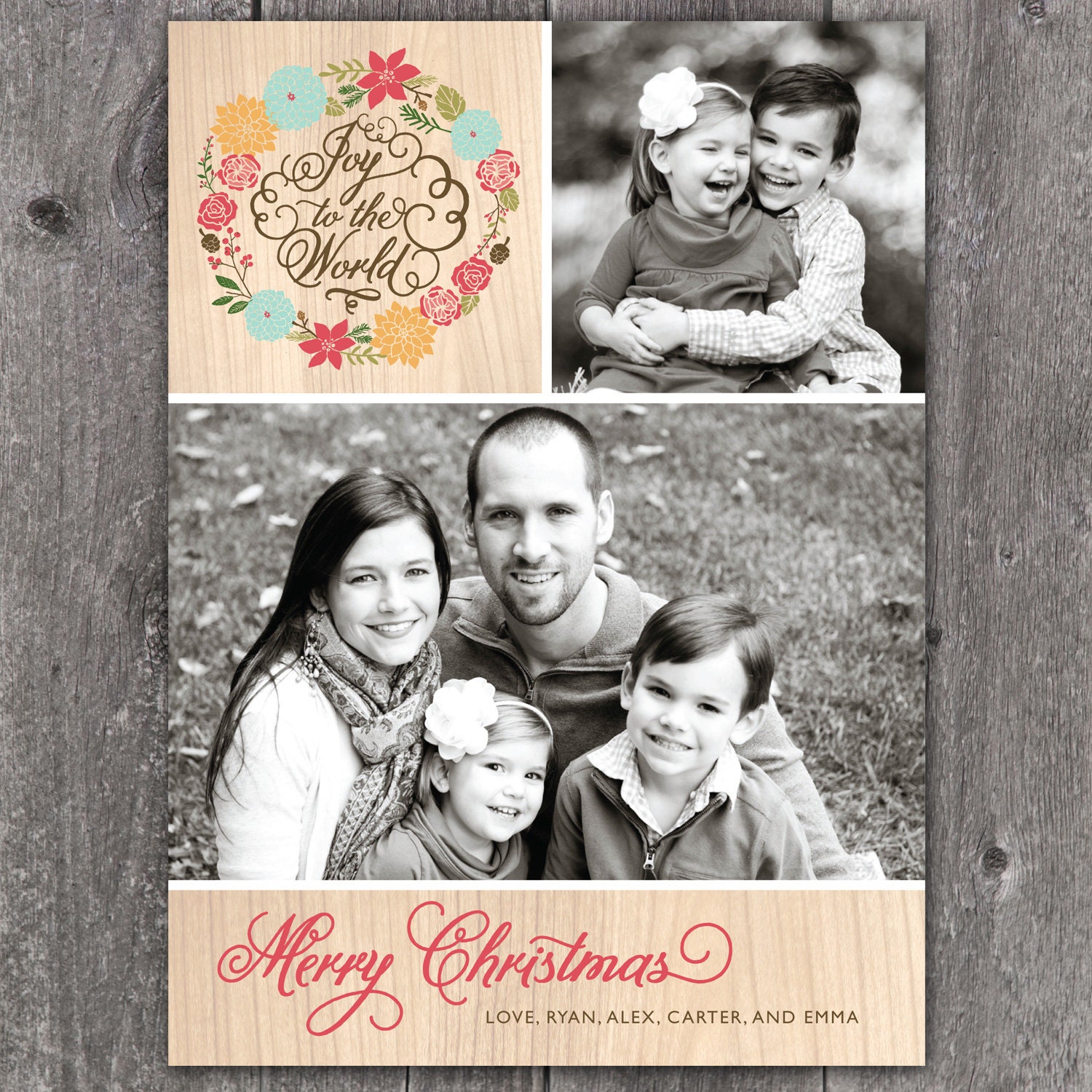 Joy Wreath - DIGITAL Custom Christmas Holiday Photo Card Il_570xn