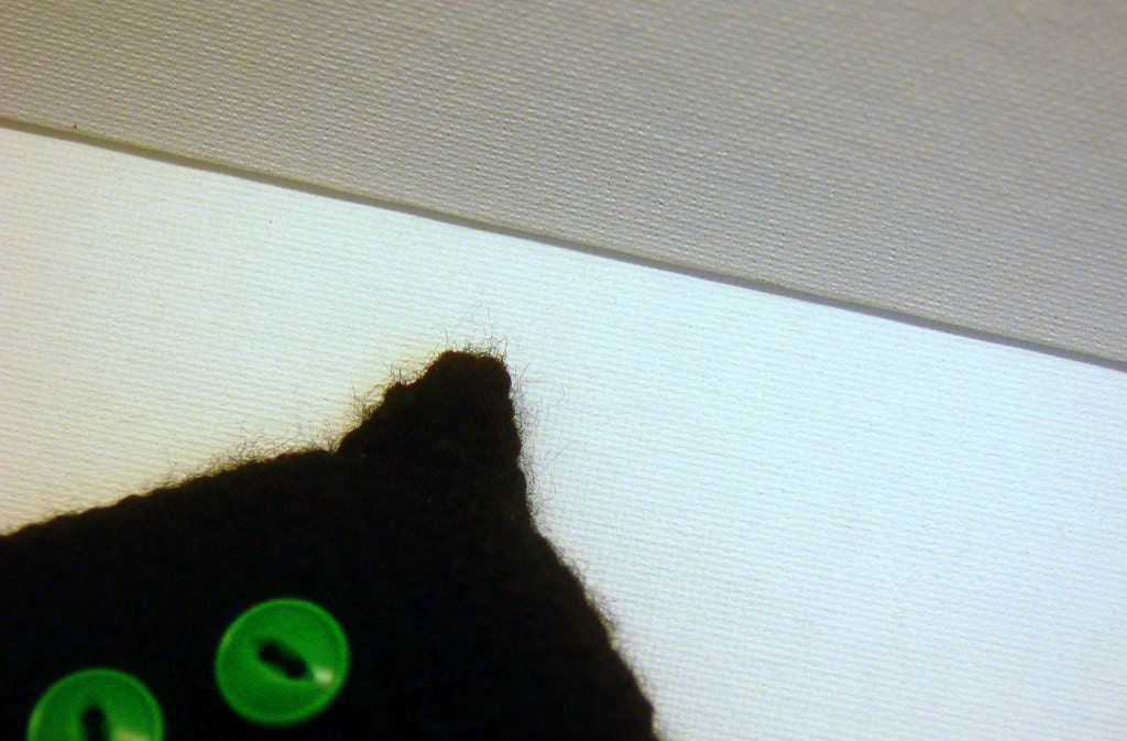 Cell phone cozy. Black cat green eyes
