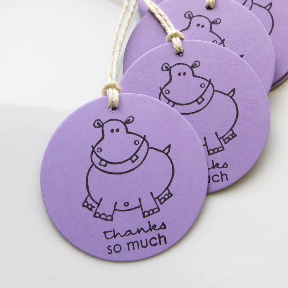 Hippo Birthday Tags Thanks So Much - Set of 8 - Custom Colors Available - Hippo Party Favor Tags Zoo Birthday Party Safari Party Il_170x135