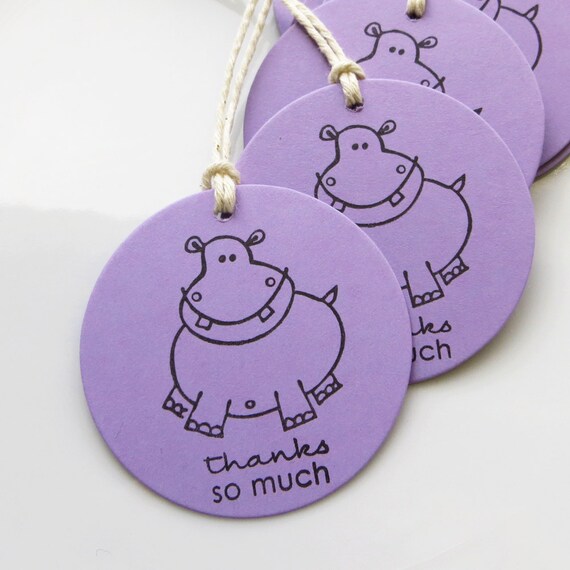 Hippo Birthday Tags Thanks So Much - Set of 8 - Custom Colors Available - Hippo Party Favor Tags Zoo Birthday Party Safari Party Il_570xn
