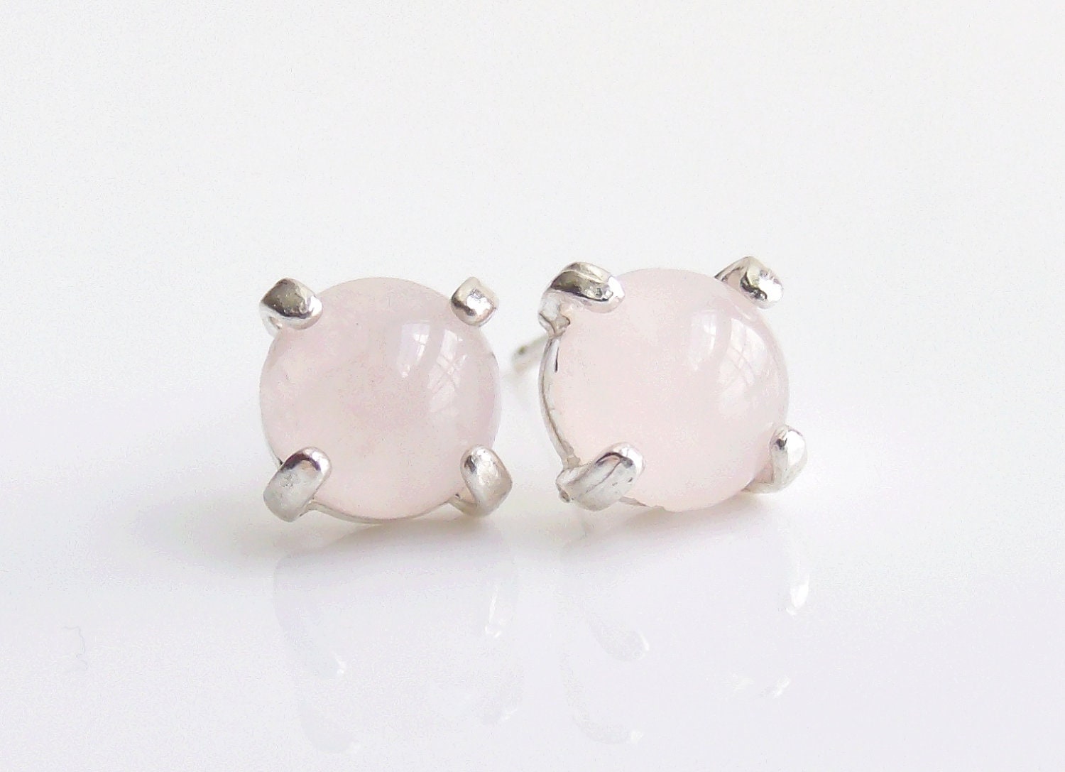Rose Quartz Studs Sterling Silver Earrings 6mm
