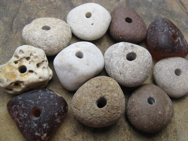 RUSTIC Beach Glass Beads & Stone Beads Center Drilled