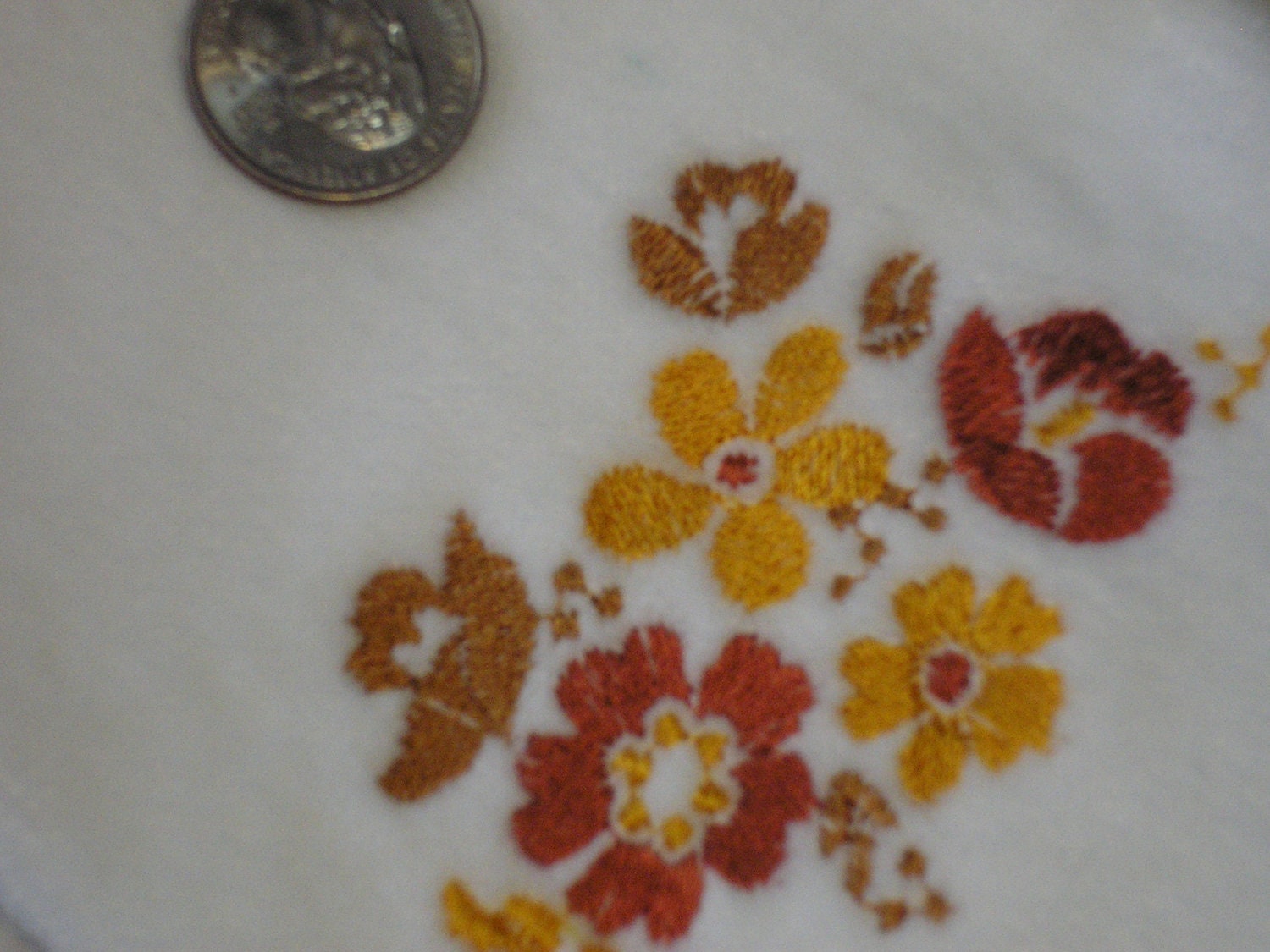 Guest Hand Towel White Embroidered Floral in Gold Rust Brown