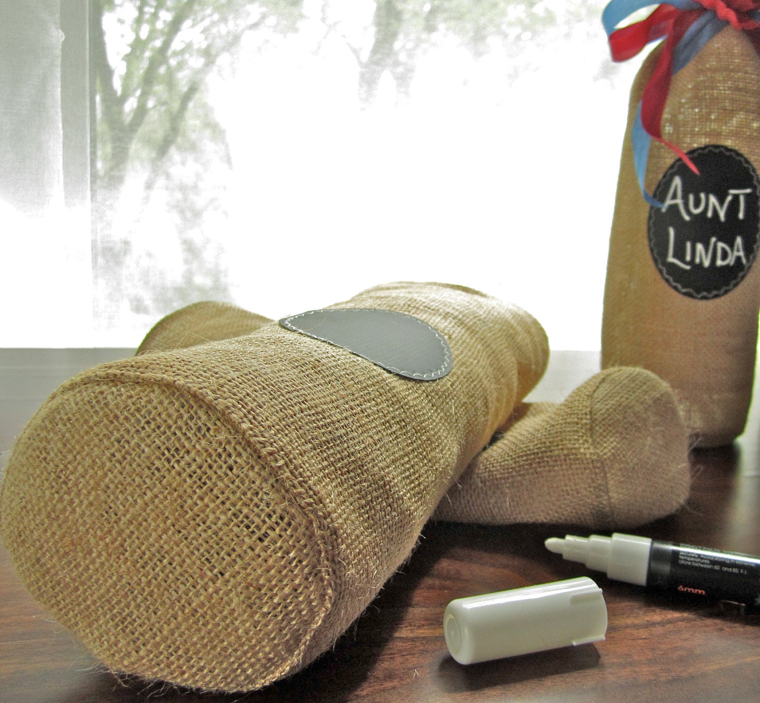 Set of 8 Jute Burlap Wine Bottle Bags to Custom Label over and over again