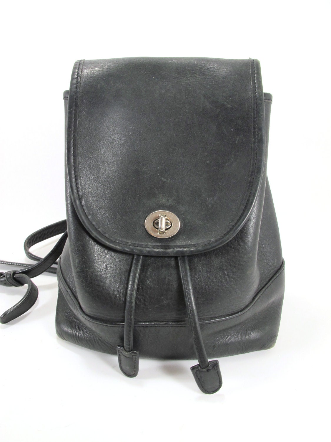 Black Leather Coach Mini Backpack 80s 90s