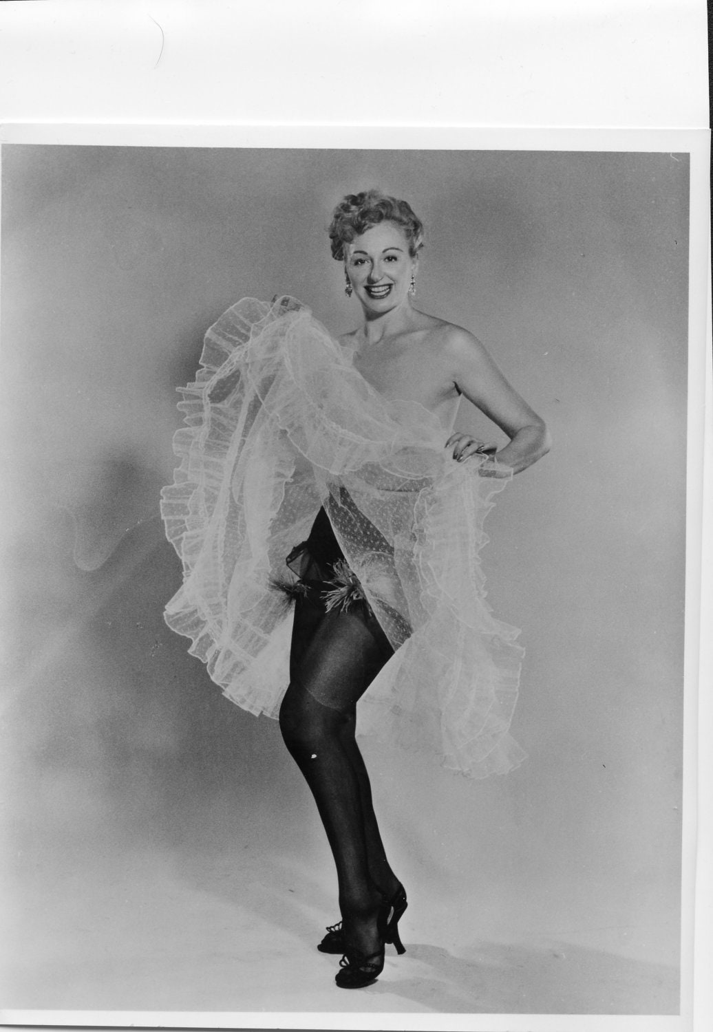 Professional Vintage  Photo Of Burlesque Star Stripper PIcking Up Slip
