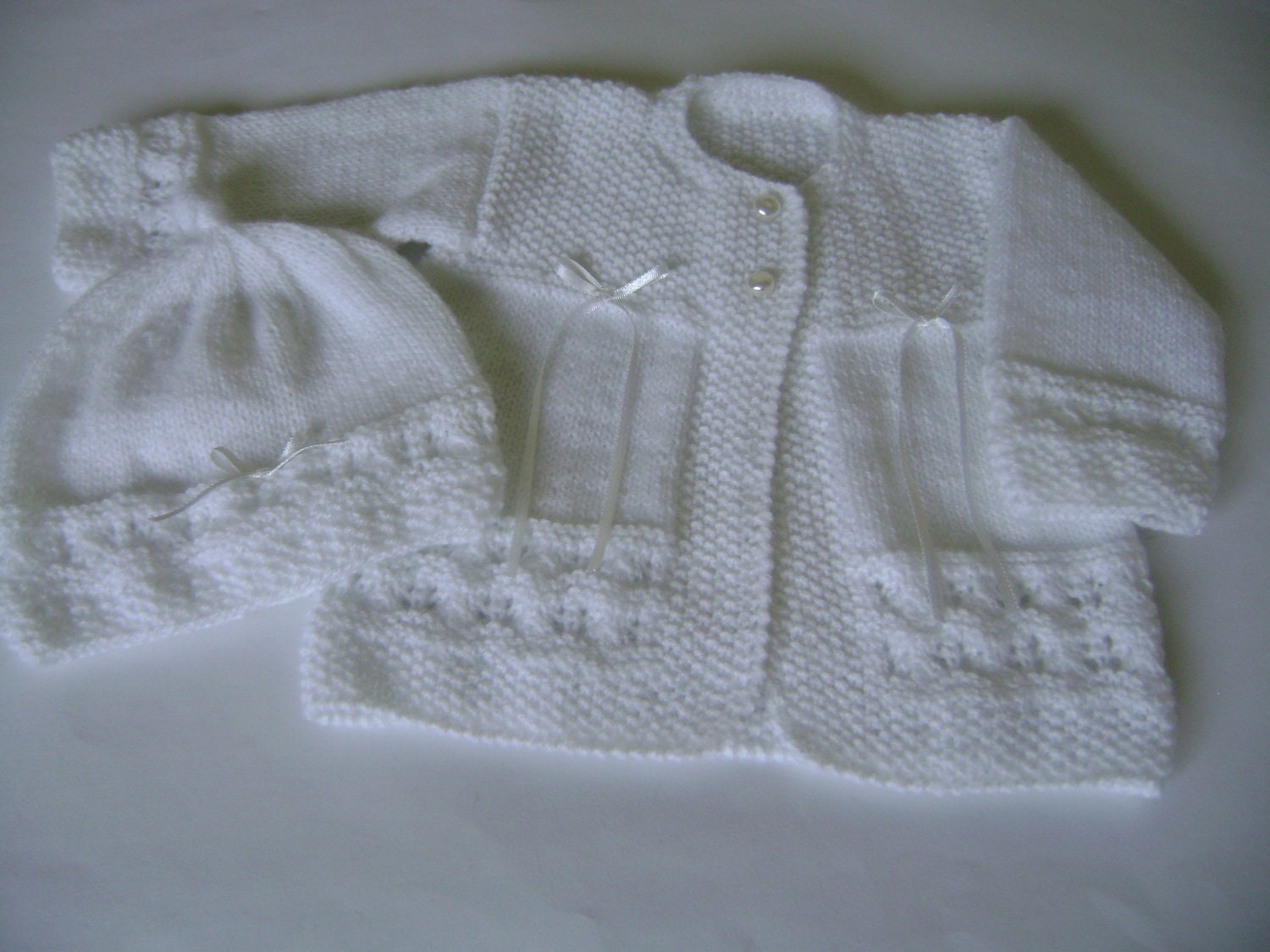 Knit Christening Sweater and Hat Newborn to 3 Months READY TO SHIP
