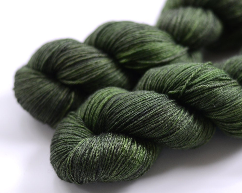Hand dyed sock yarn - Moss - Merino/silk
