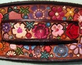 IPod Nano Made in GA USA Leather Watch Band or Wrist Band Cuff with Flower Garden Design and Chocolate Brown Border Custom Sized