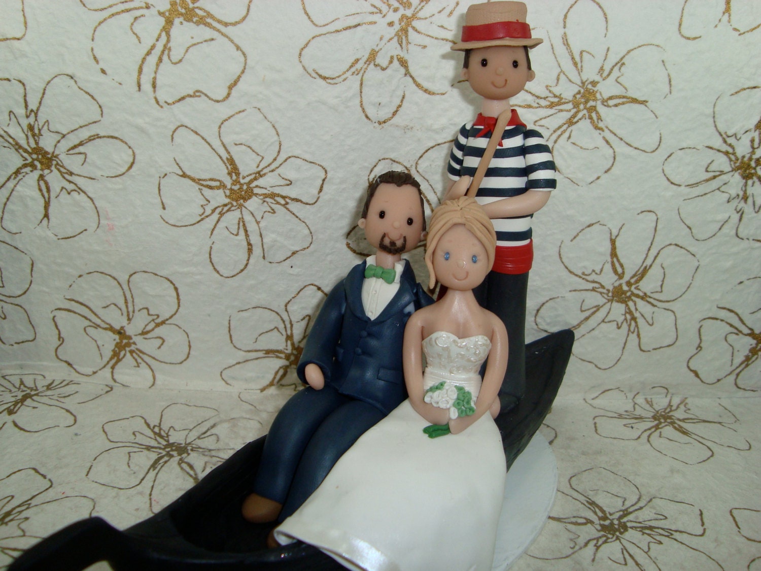 Personalized Bride & Groom on Gondola Wedding Cake Topper