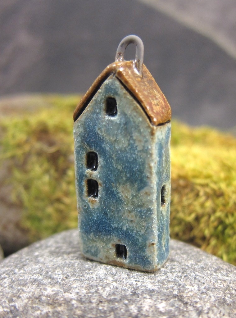 Matte Sky BLUE...Stoneware House Pendant