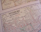 Pittsburg PA Allegheny maps, set of 2 City street map 1911 Vintage print to frame