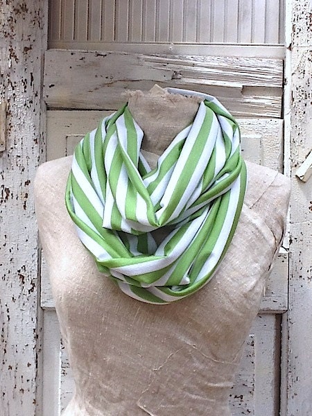 Green Striped Woman's  Scarf, Trendy Circular, Retro, and Infinity Scarf,