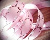 1 YARD Pink Cherry Blossom Ribbon in 3/8 inches wide