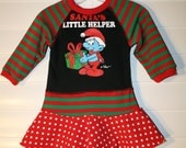 SALE price..Santas little helper  CHRISTMAS DRESS ...super cool funky recycled upcycled repurposed pieced  dress or tunic size 12-18 months