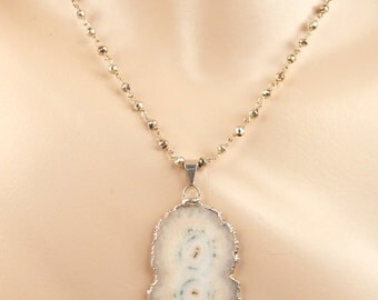 Unique Agate Slice Necklace Gold Pyrite Wire Wrapped 14kt Gold Fill Pyrite Rosary Style Choker Necklace - Sydney