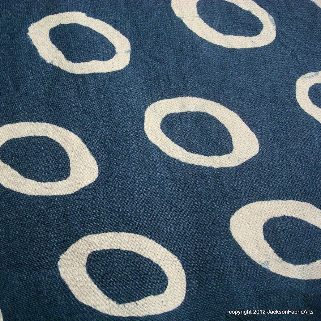 Hand Dyed Batik Fabric Hemp Linen Dragon Eyes in Cadet Blue