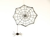Spooky Spider Web - Needle Felted Halloween Decoration, Black and white - eek