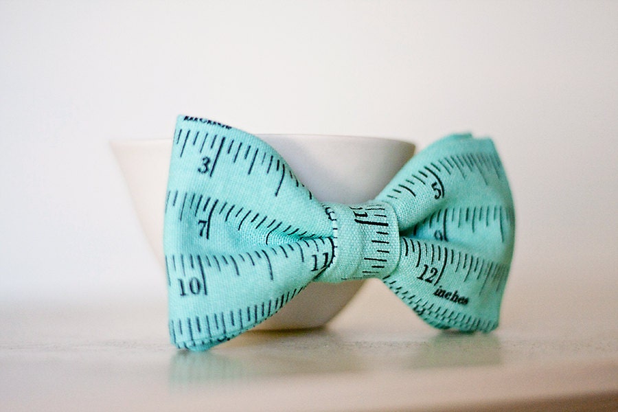 Child Size Ruler Clip On Bow Tie- Robins Egg Blue