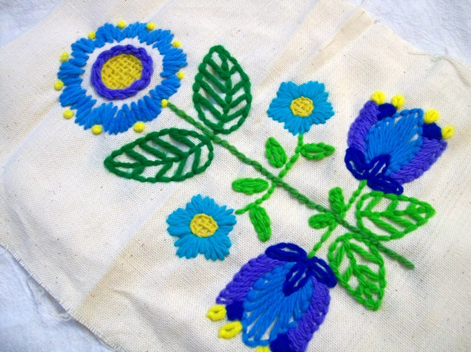 Crewel Embroidery, Folk Art Embroidery, Blue Flowers, Crewel Sampler