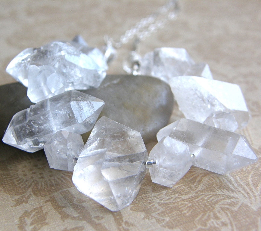 Chunky Crystal Quartz Necklace, Rough Cut Quartz Necklace, Bridal Necklace, Rustic Statment Necklace