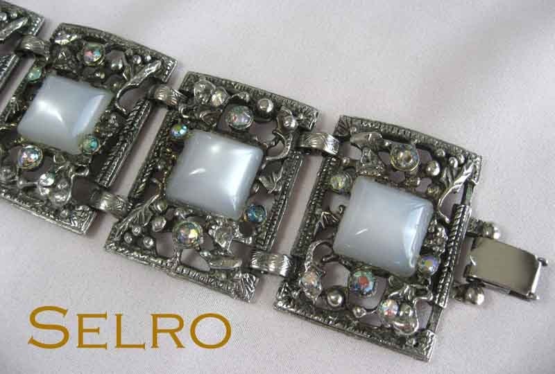 Selro Bracelet - Light Blue Square Cabs, Rhinestones and Faux Pearls