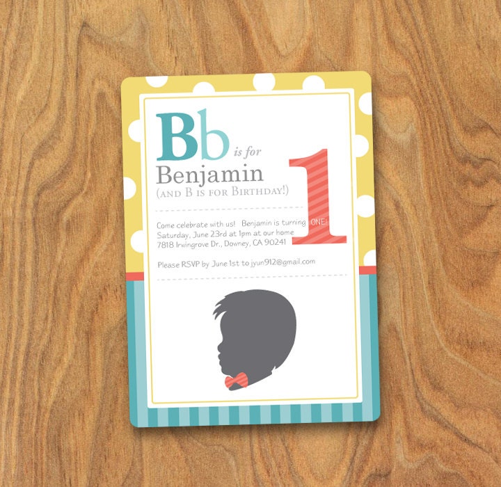 Custom Silhouette, ABC Alphabet Card, Little Man, Bowtie 5x7 DIY Invitation by MayDetails Il_570xn