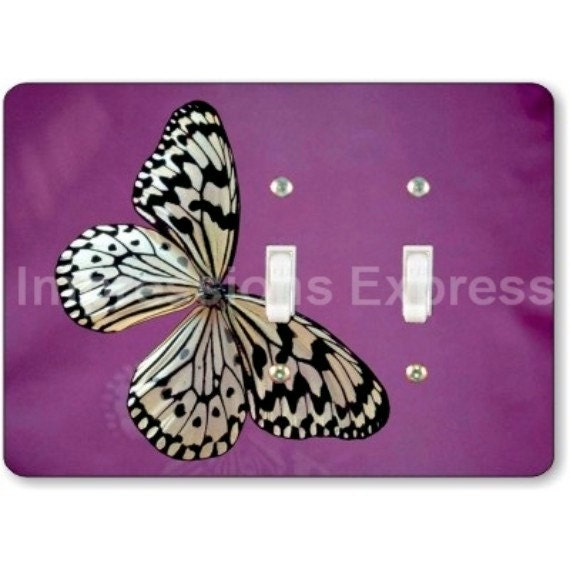 White Butterfly Insect Double Toggle Light Switch Plate Cover