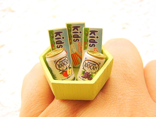 Kawaii Ring  Kids Snack Basket  Miniature Food Jewelry