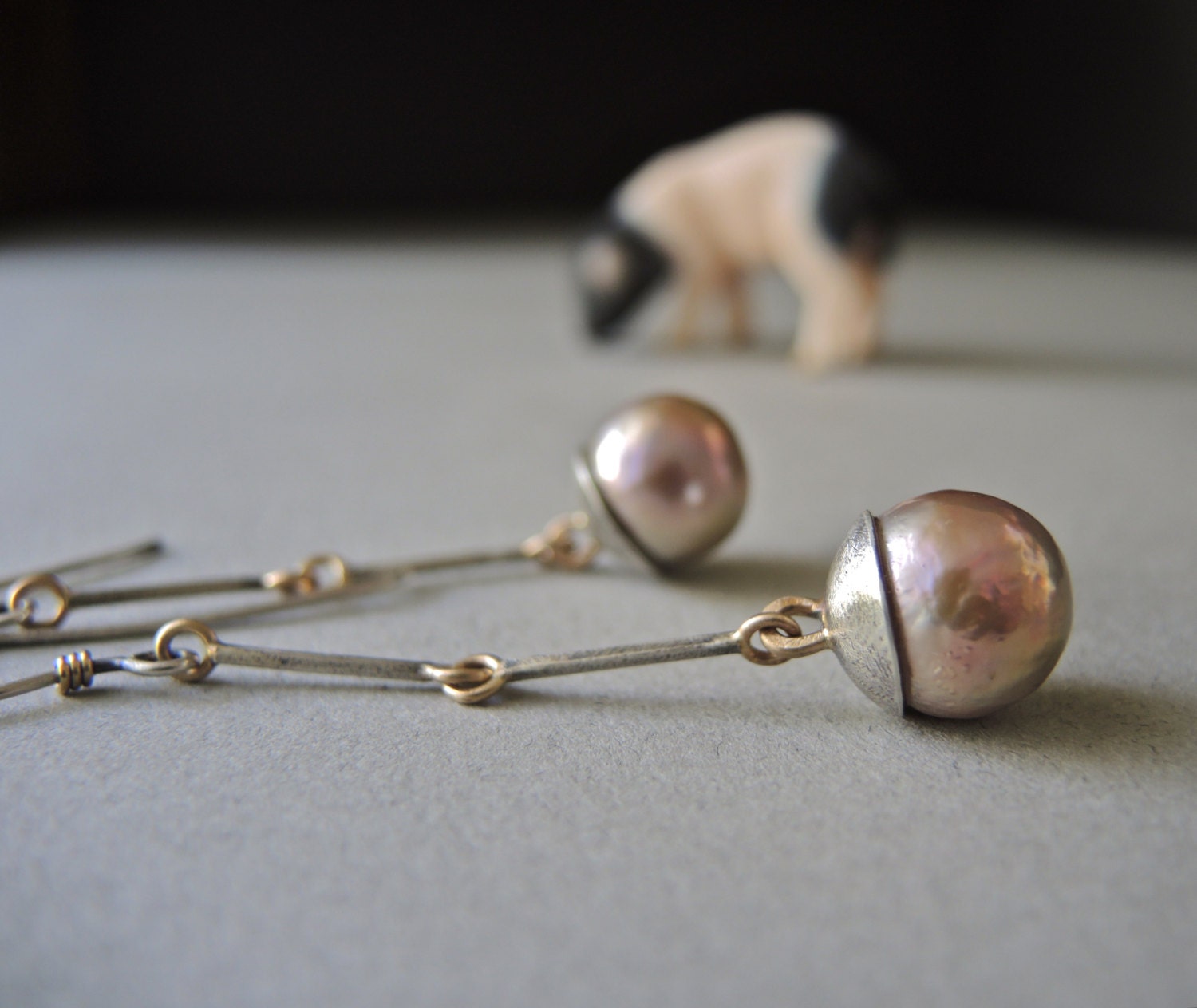 Pearl Drops, Edison Pearls, Pearl Earrings, Unique, Sterling Silver, 14kt Gold, Long