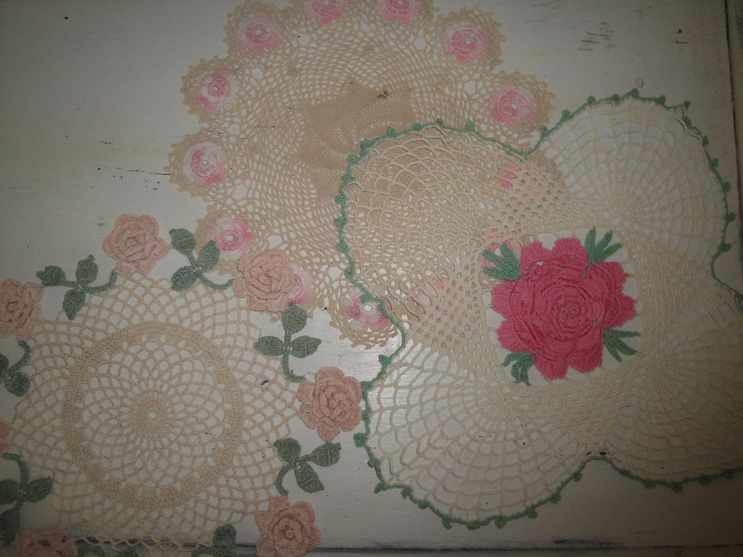 Set of (3) Gorgeous Shabby Chic Vintage Doilies...Roses