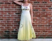 Silk summer evening dress with hand painted roses