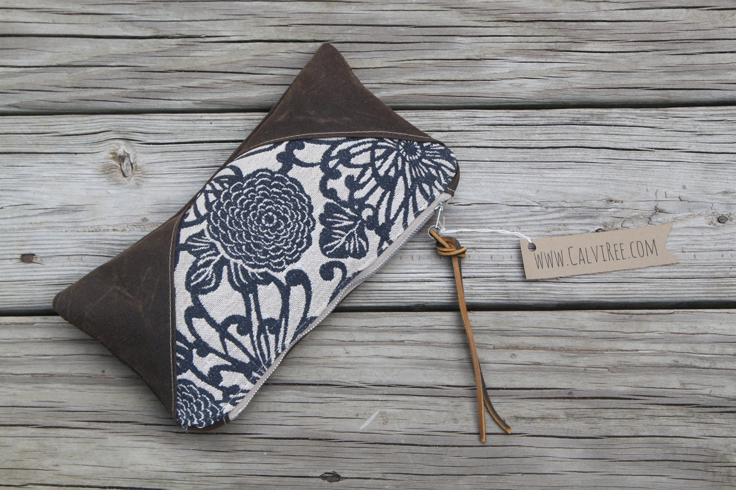 chrysanthemum waxed canvas zippered clutch autumn rustic wedding