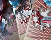 Old Fashioned Winter Snowflake Holiday Luxe Gift Tags-hang tags-Christmas-winter-snow-burgundy red-turquoise-aqua-blue-kraft brown-polka dot