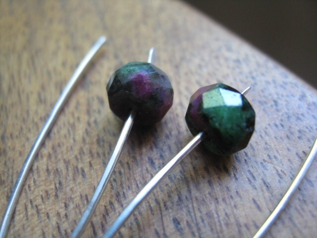 ruby earrings. sterling silver earrings. faceted ruby zoisite earrings. july birthstone. splurge.